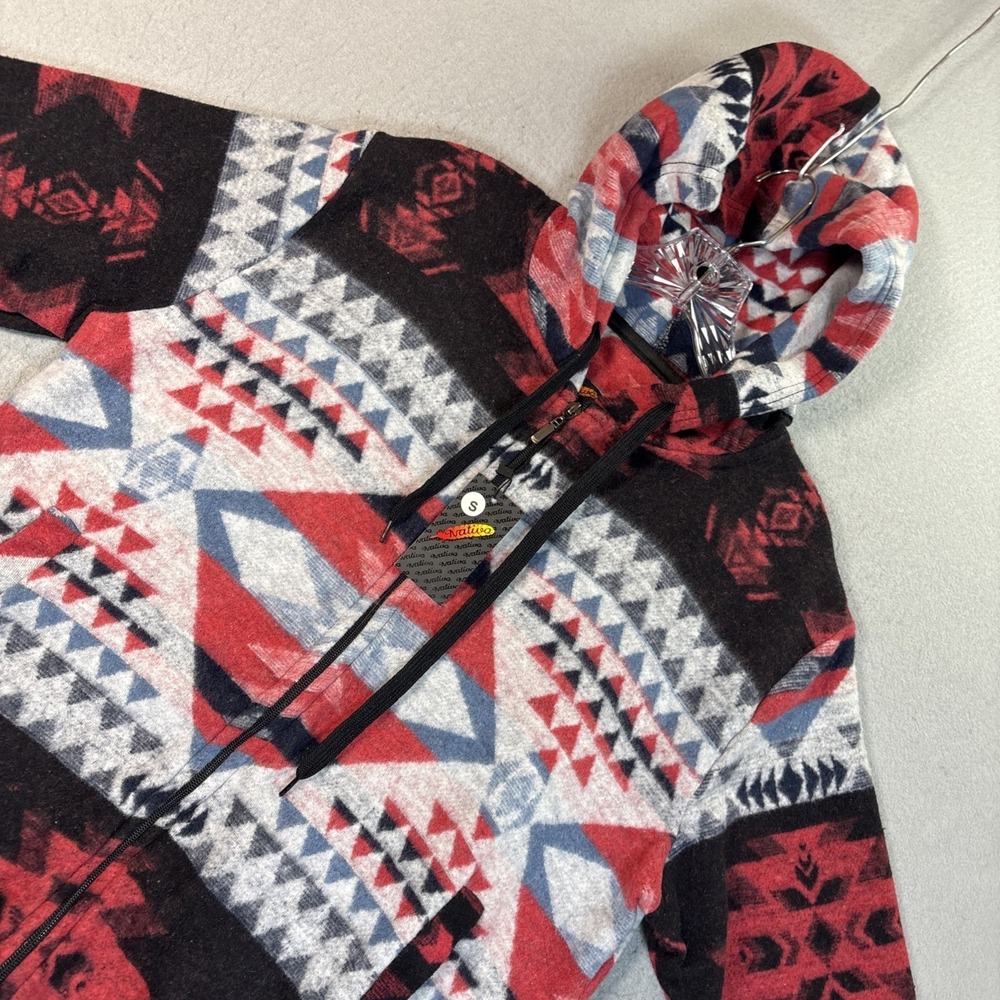 Native Brand Aztec Fleece Hoodie Sweatshirt Size Small Black/Red NWT